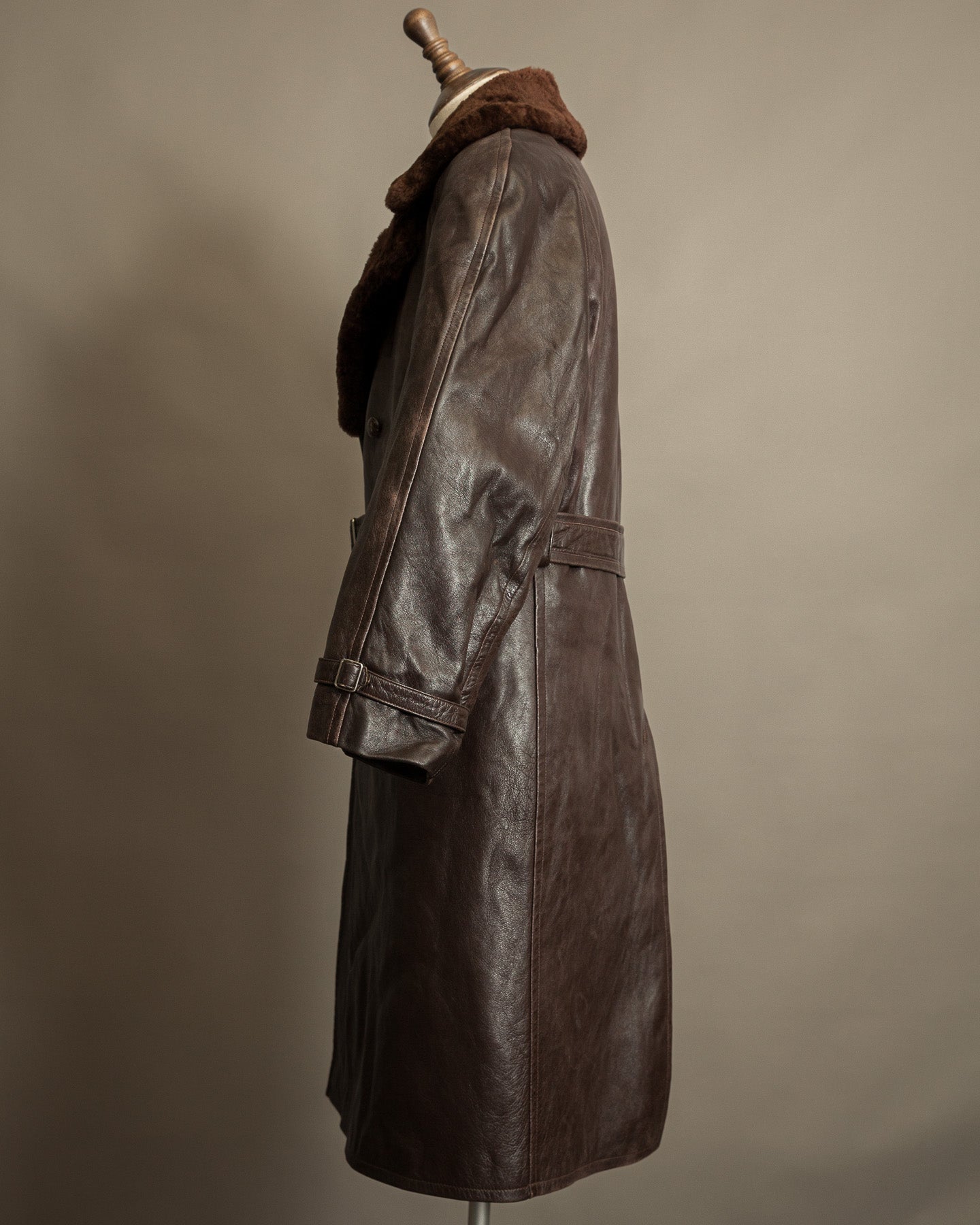 Vintage 1950s Boris Kidrič Cold War Leather Trench Coat Sheepskin Lined