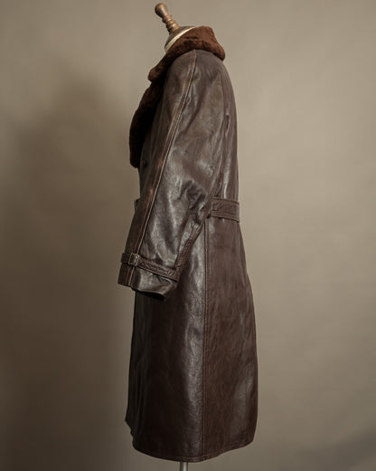Vintage 1950s Boris Kidrič Cold War Leather Trench Coat Sheepskin Lined