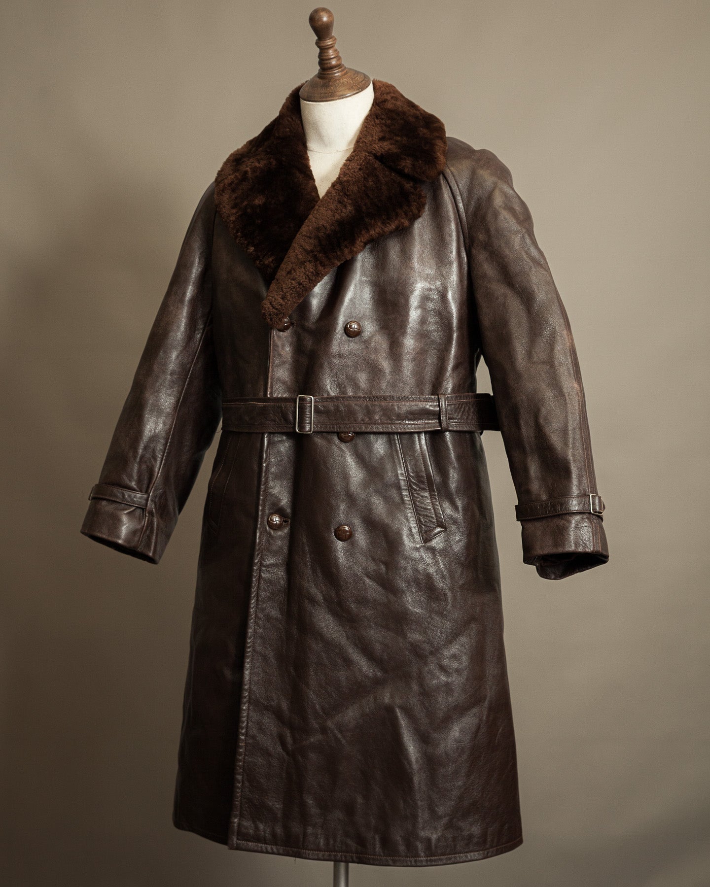 Vintage 1950s Boris Kidrič Cold War Leather Trench Coat Sheepskin Lined
