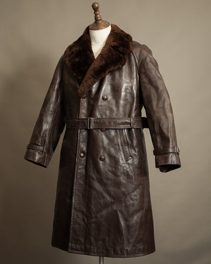 Vintage 1950s Boris Kidrič Cold War Leather Trench Coat Sheepskin Lined
