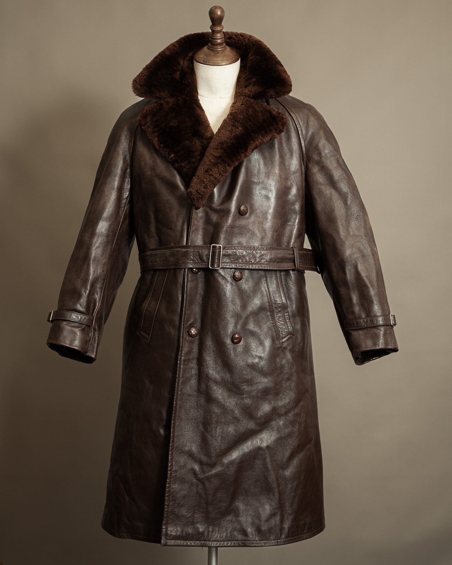 Vintage 1950s Boris Kidrič Cold War Leather Trench Coat Sheepskin Lined