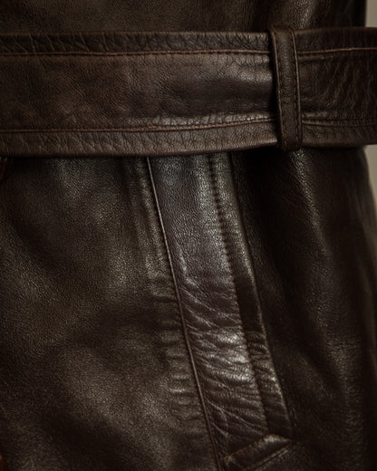 Vintage 1950s Boris Kidrič Cold War Leather Trench Coat Sheepskin Lined