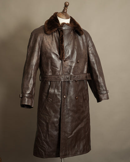 Vintage 1950s Boris Kidrič Cold War Leather Trench Coat Sheepskin Lined