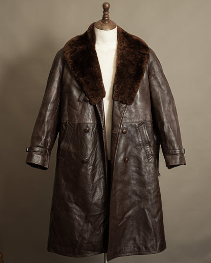 Vintage 1950s Boris Kidrič Cold War Leather Trench Coat Sheepskin Lined