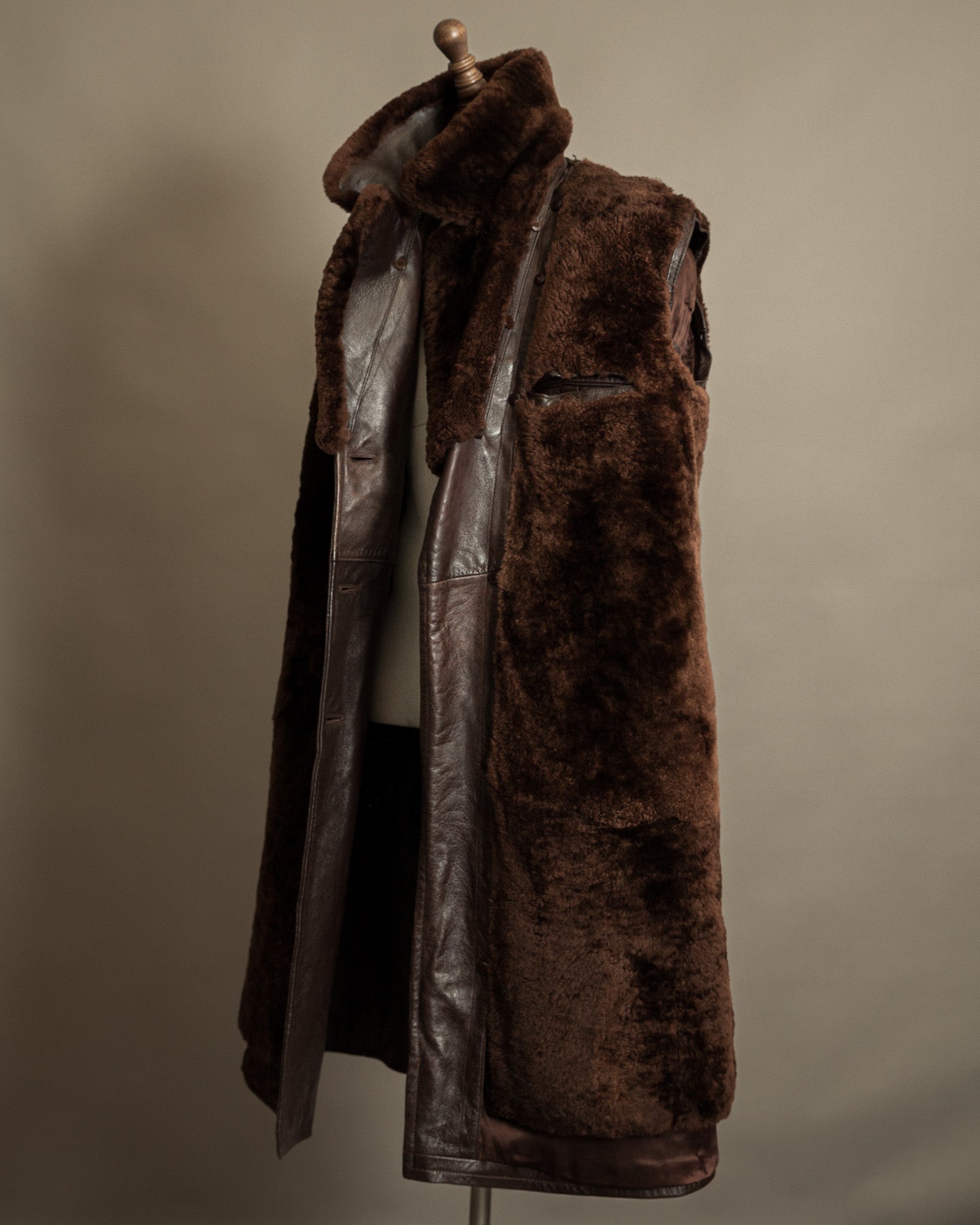Vintage 1950s Boris Kidrič Cold War Leather Trench Coat Sheepskin Lined