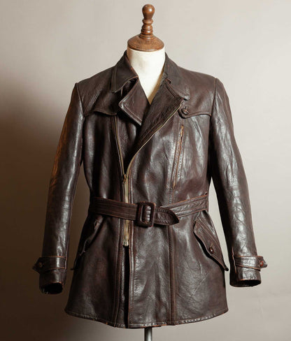 Vintage 1940s German Wehrmacht Kradmelder Leather Motorcycle Dispatch Rider Jacket