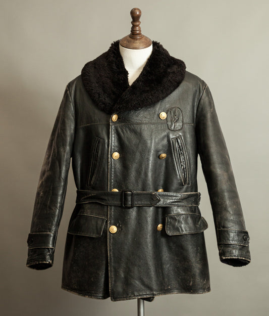 Vintage 1950s American Police Winter Patrol Leather Coat