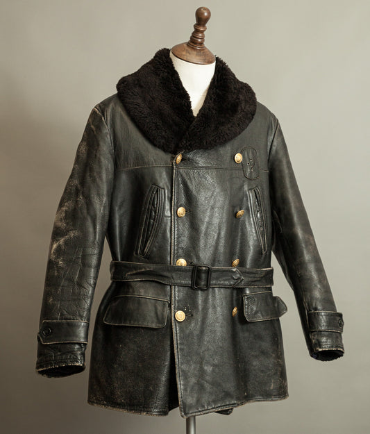 Vintage 1950s American Police Winter Patrol Leather Coat