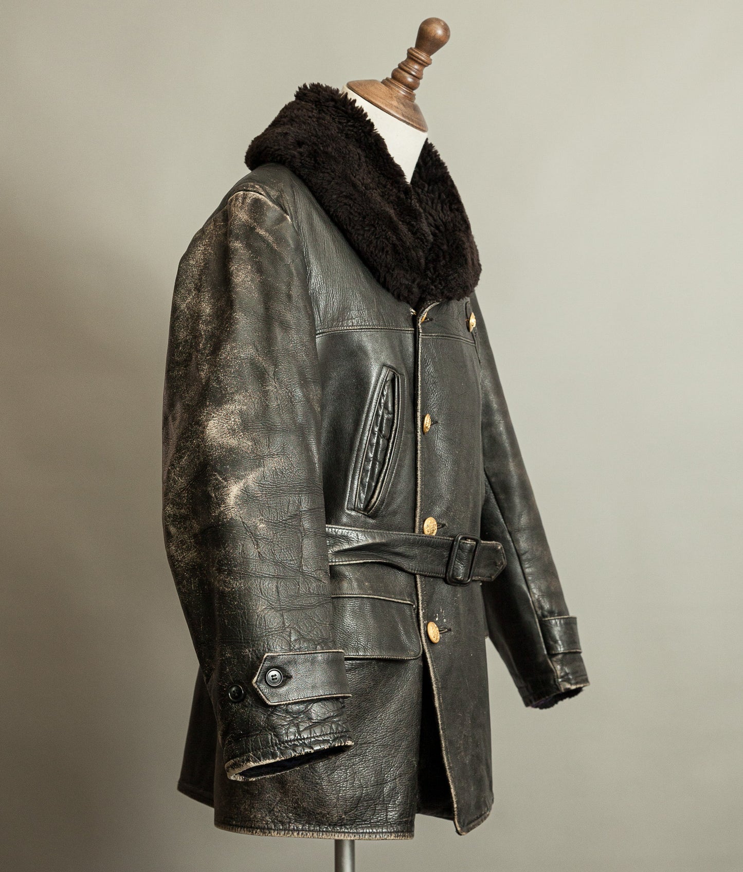 Vintage 1950s American Police Winter Patrol Leather Coat