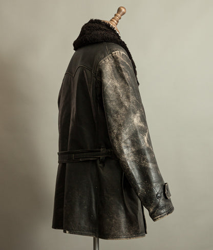 Vintage 1950s American Police Winter Patrol Leather Coat