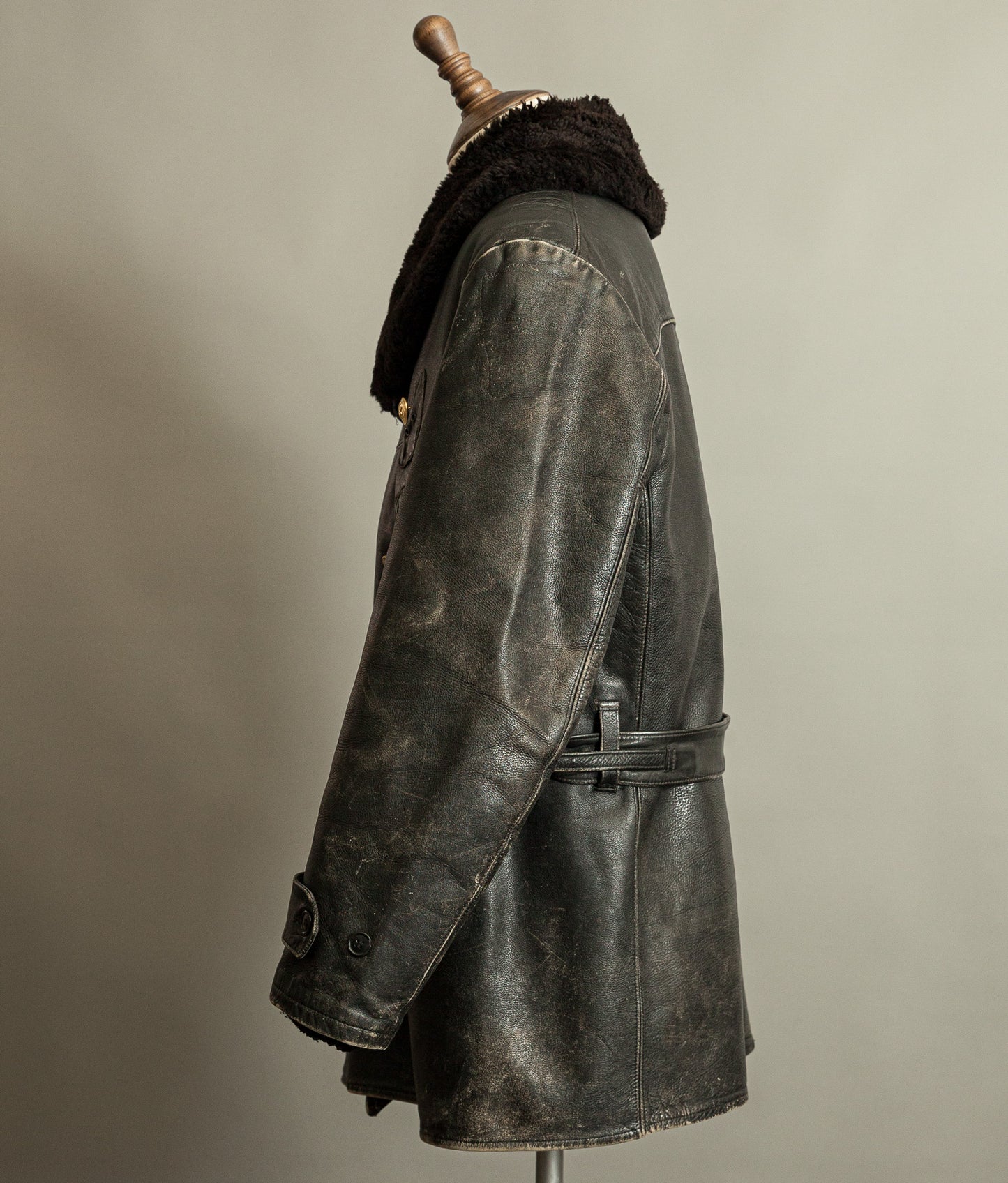 Vintage 1950s American Police Winter Patrol Leather Coat