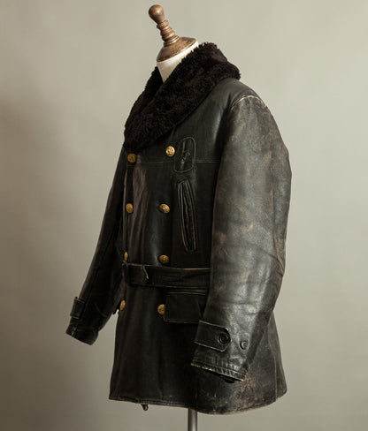 Vintage 1950s American Police Winter Patrol Leather Coat