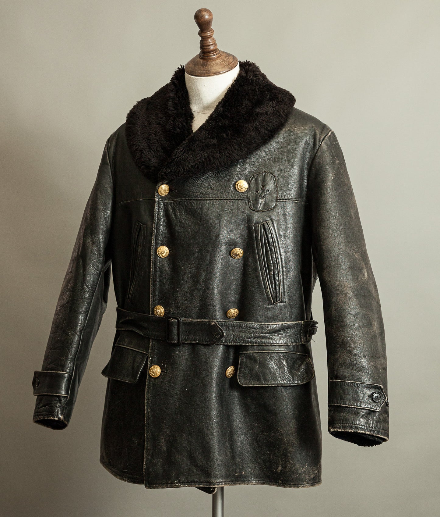 Vintage 1950s American Police Winter Patrol Leather Coat