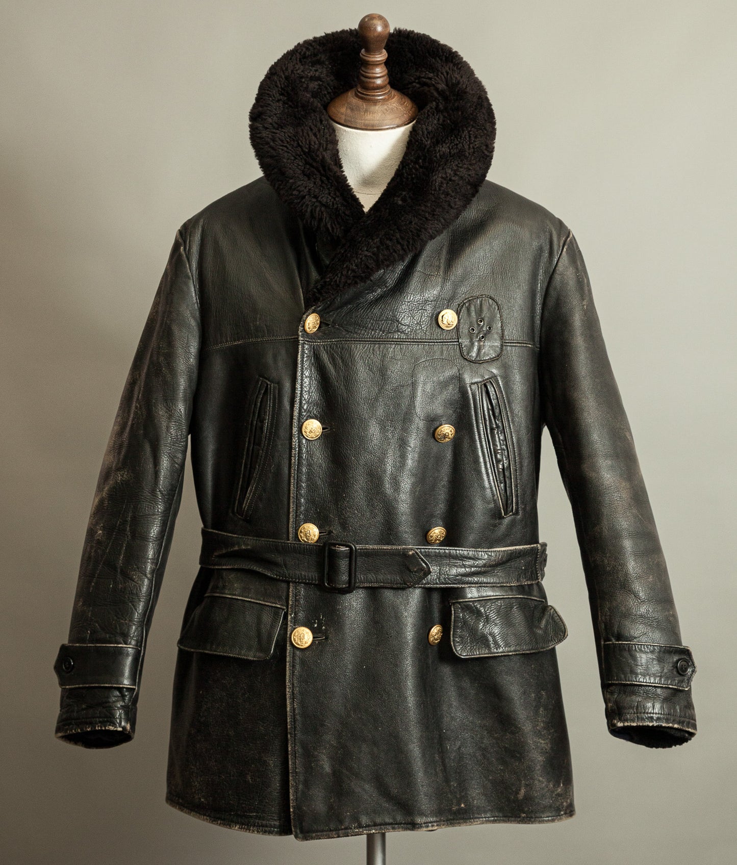 Vintage 1950s American Police Winter Patrol Leather Coat