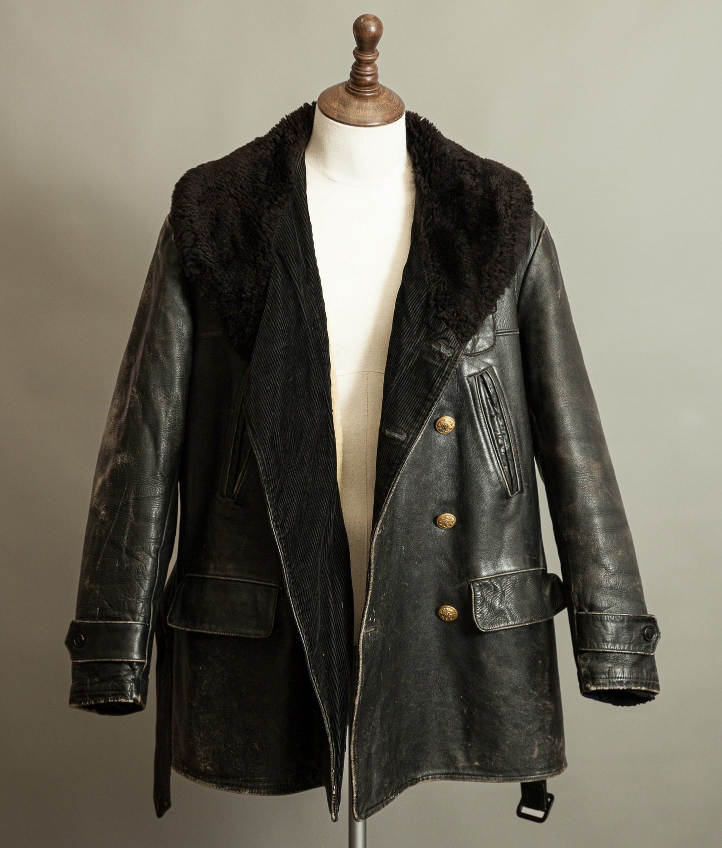 Vintage 1950s American Police Winter Patrol Leather Coat