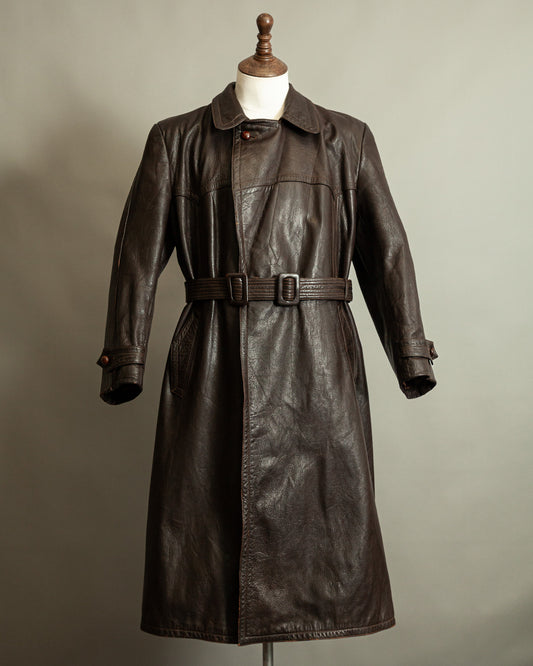 Vintage WW2 1940s German Officer Goatskin Leather Trench Coat