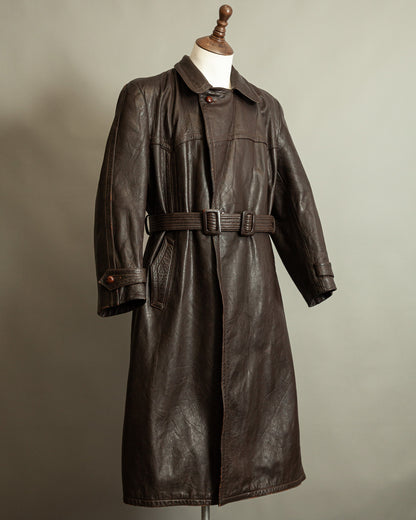 Vintage WW2 1940s German Officer Goatskin Leather Trench Coat