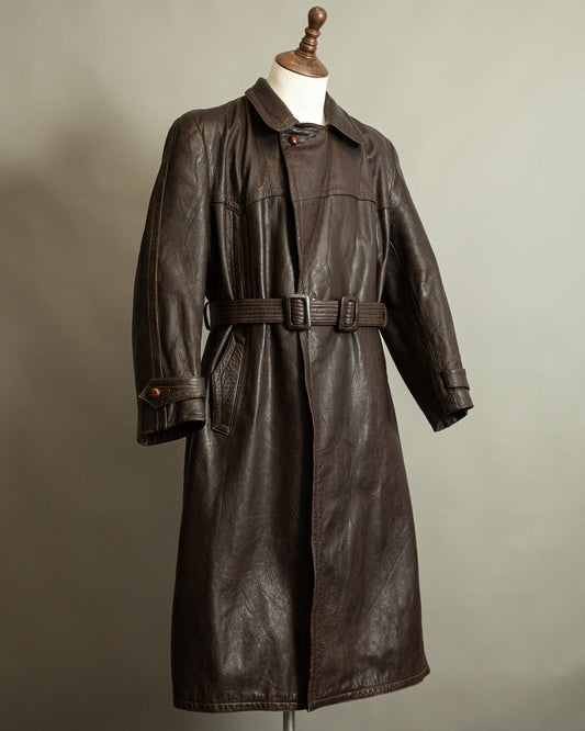 Vintage WW2 1940s German Officer Goatskin Leather Trench Coat