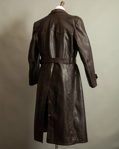 Vintage WW2 1940s German Officer Goatskin Leather Trench Coat