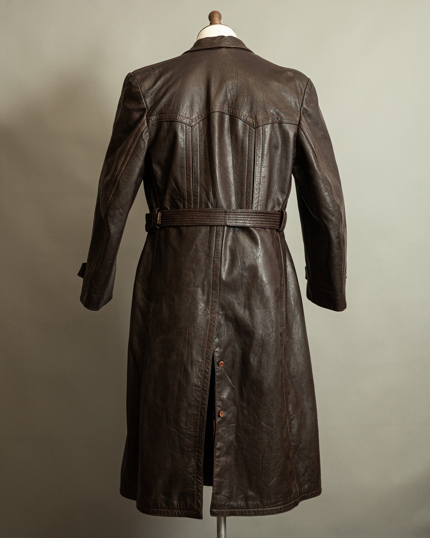Vintage WW2 1940s German Officer Goatskin Leather Trench Coat