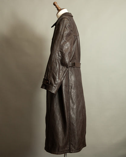 Vintage WW2 1940s German Officer Goatskin Leather Trench Coat