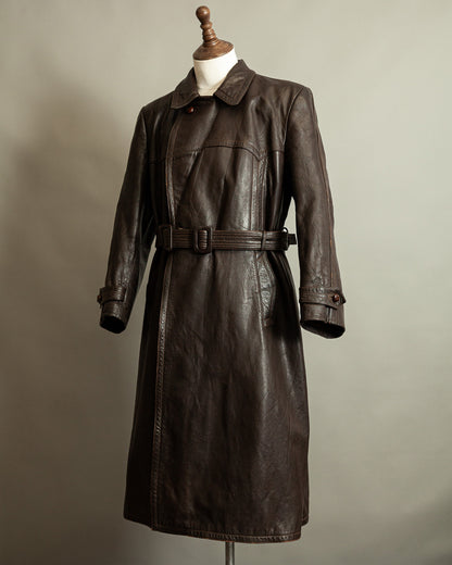 Vintage WW2 1940s German Officer Goatskin Leather Trench Coat
