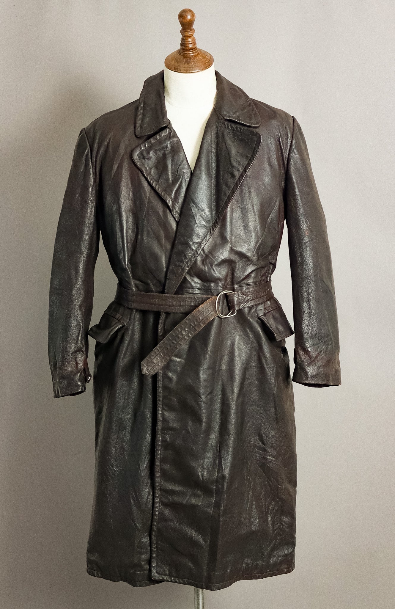 WWII German Wehrmacht Officer's Goatskin Leather Trenchcoat (XL-46)