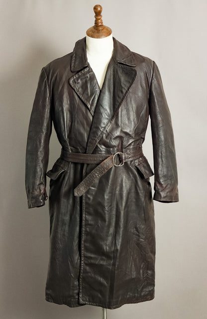 WWII German Wehrmacht Officer's Goatskin Leather Trenchcoat (XL-46)