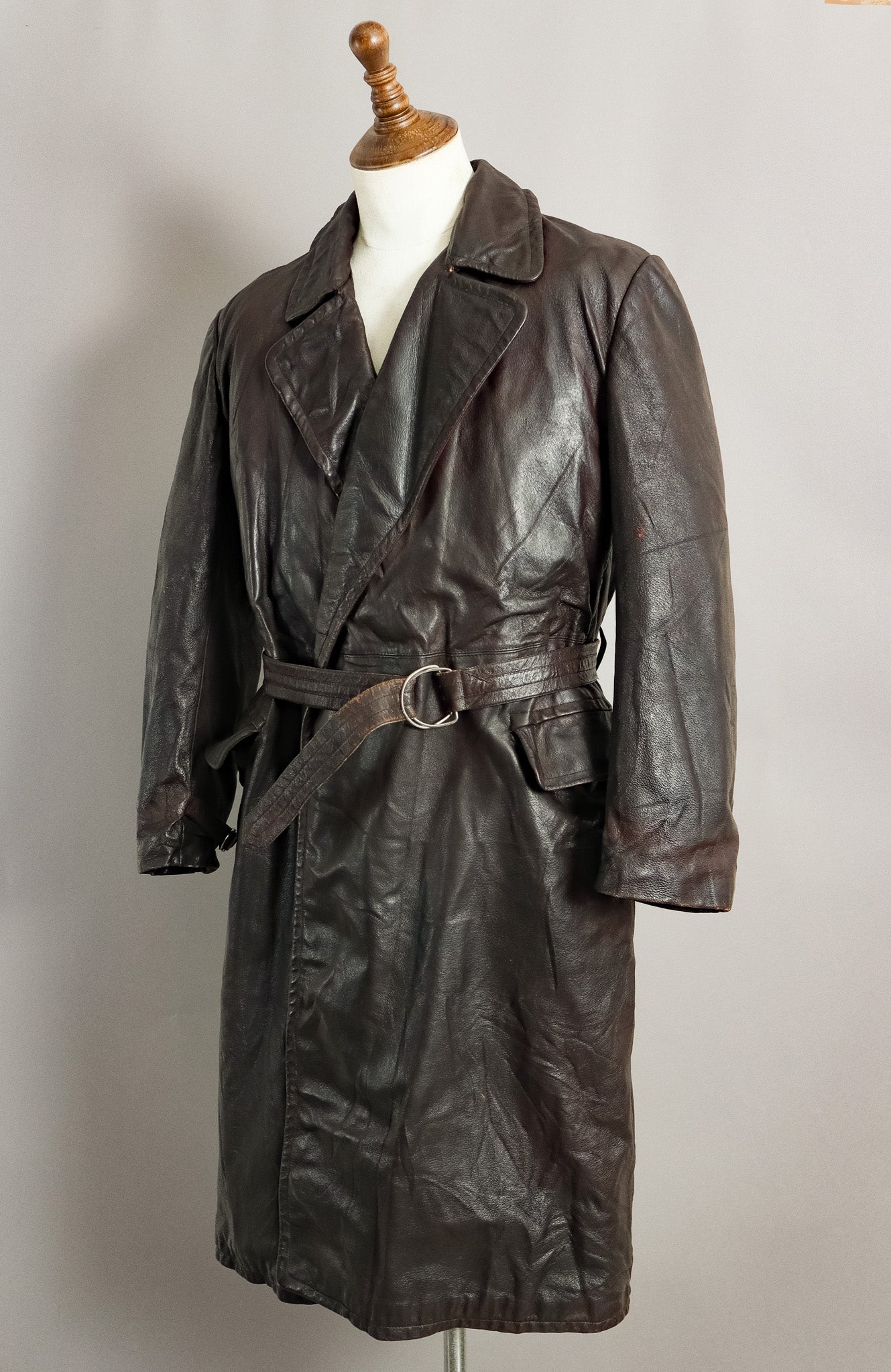 WWII German Wehrmacht Officer's Goatskin Leather Trenchcoat (XL-46)