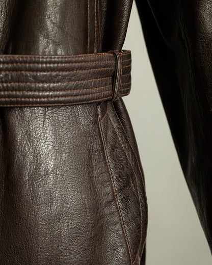 Vintage WW2 1940s German Officer Goatskin Leather Trench Coat