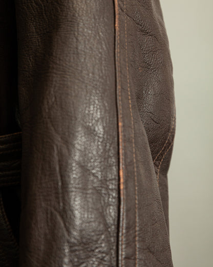 Vintage WW2 1940s German Officer Goatskin Leather Trench Coat