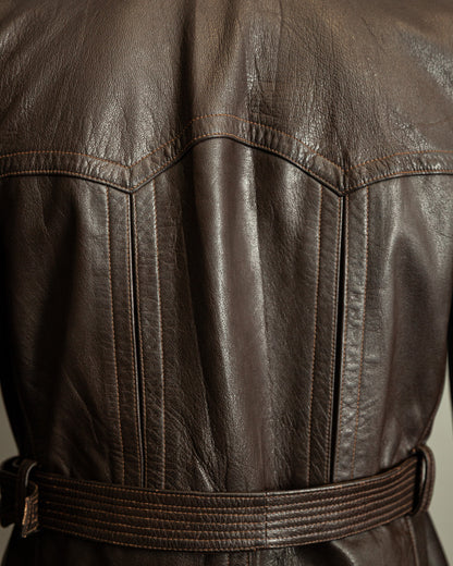 Vintage WW2 1940s German Officer Goatskin Leather Trench Coat