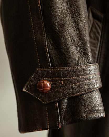 Vintage WW2 1940s German Officer Goatskin Leather Trench Coat