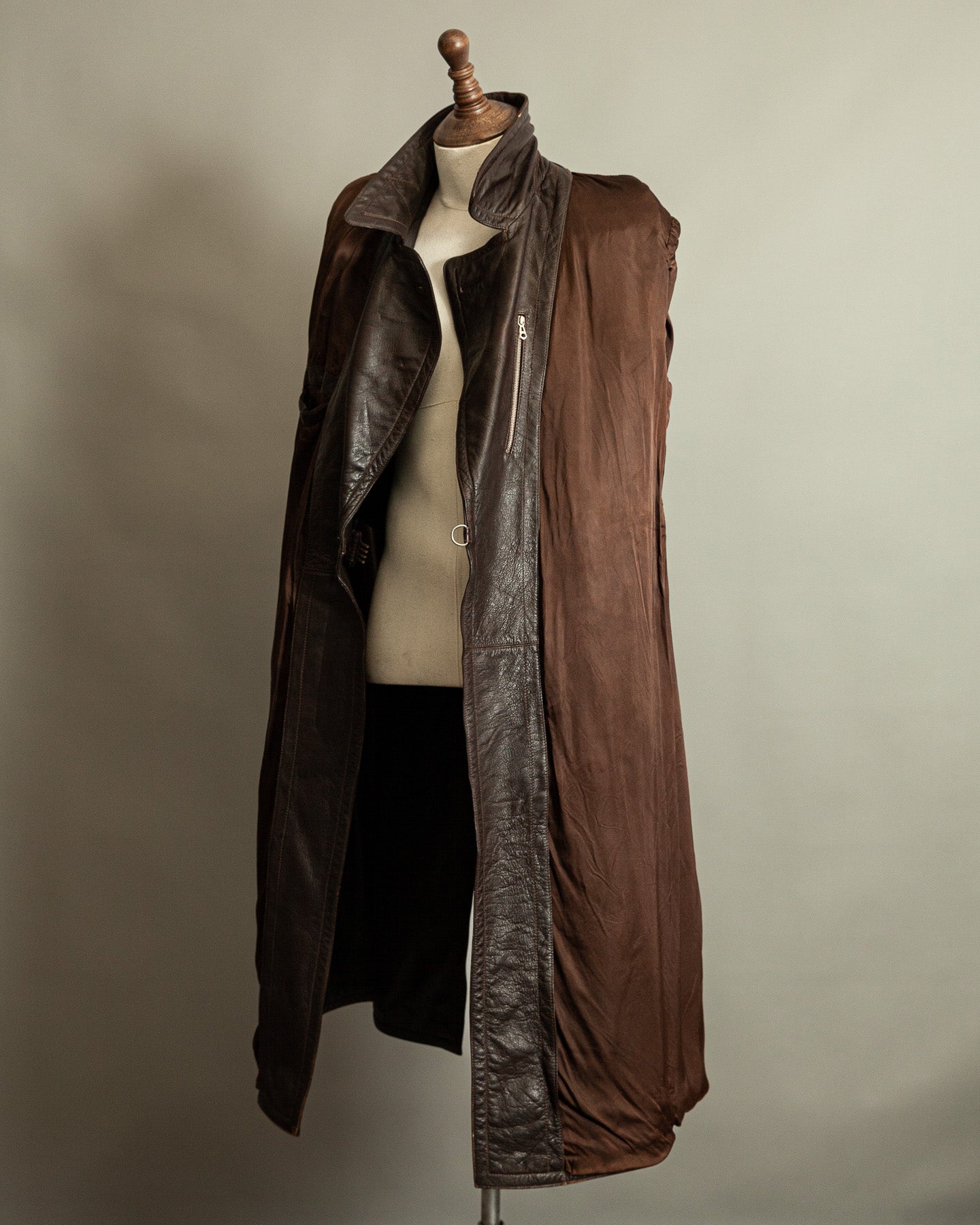 Vintage WW2 1940s German Officer Goatskin Leather Trench Coat