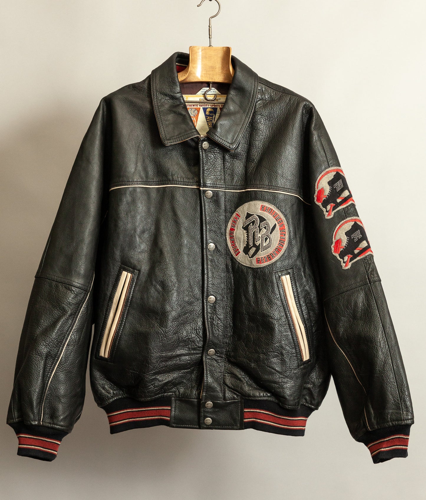 Vintage 1990s Avirex Red Blades Russian Ice Hockey Leather Jacket