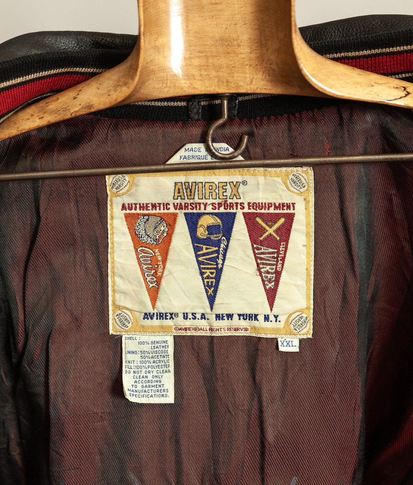 Vintage 1990s Avirex Red Blades Russian Ice Hockey Leather Jacket