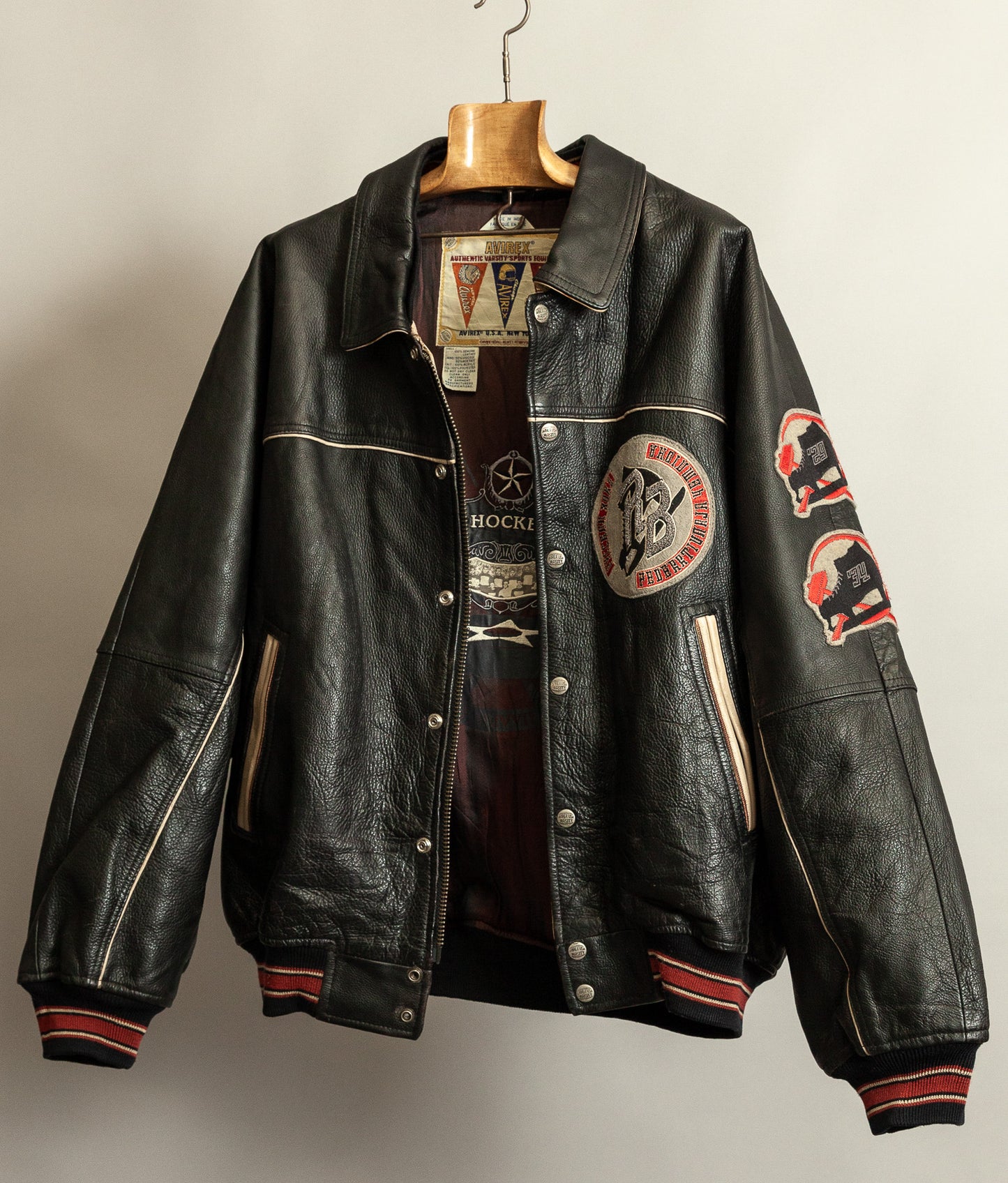 Vintage 1990s Avirex Red Blades Russian Ice Hockey Leather Jacket