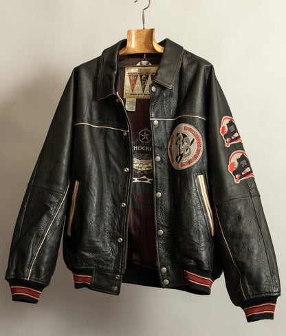 Vintage 1990s Avirex Red Blades Russian Ice Hockey Leather Jacket