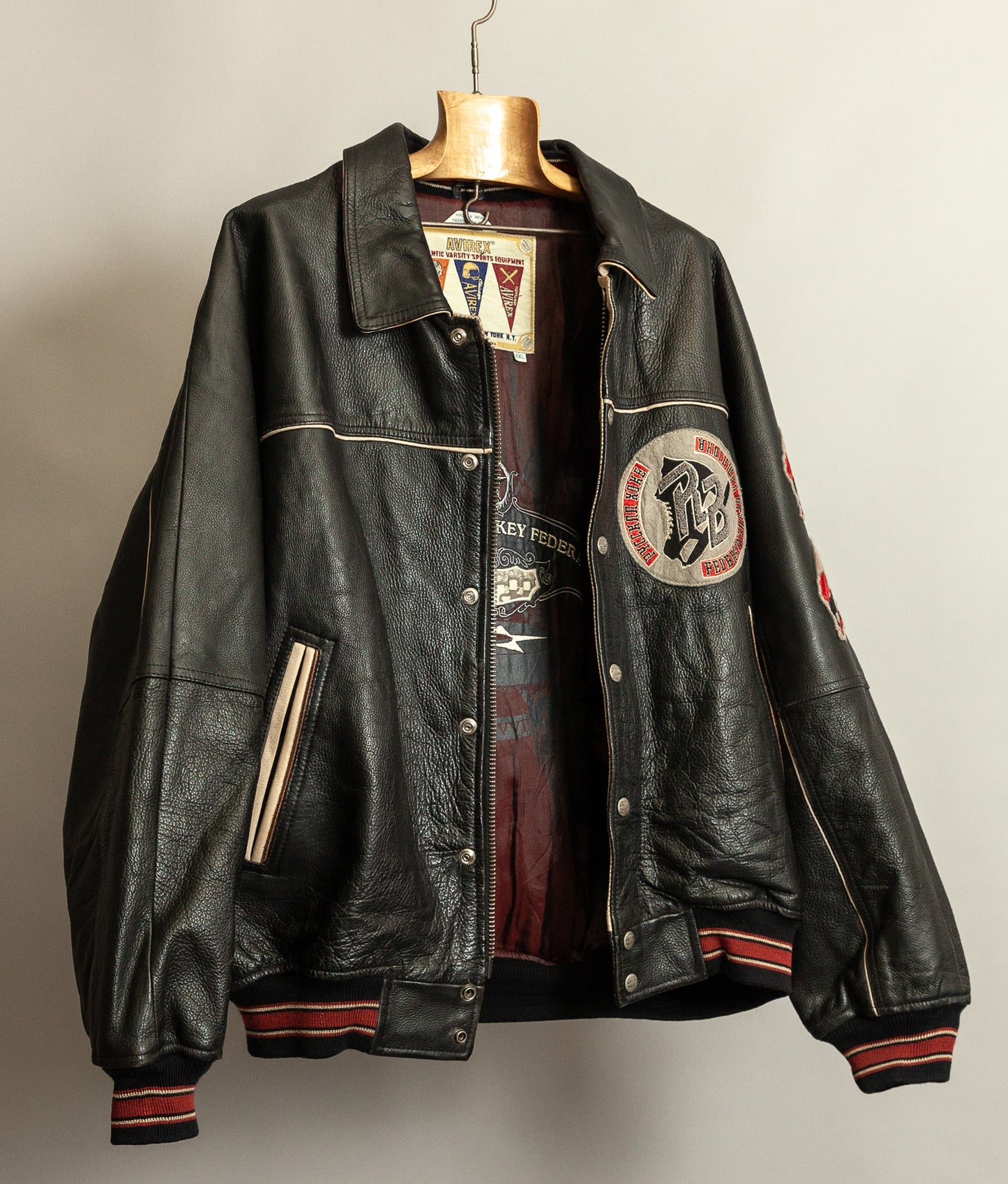 Vintage 1990s Avirex Red Blades Russian Ice Hockey Leather Jacket