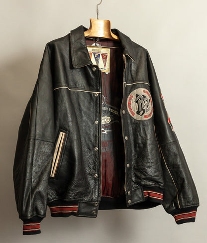 Vintage 1990s Avirex Red Blades Russian Ice Hockey Leather Jacket