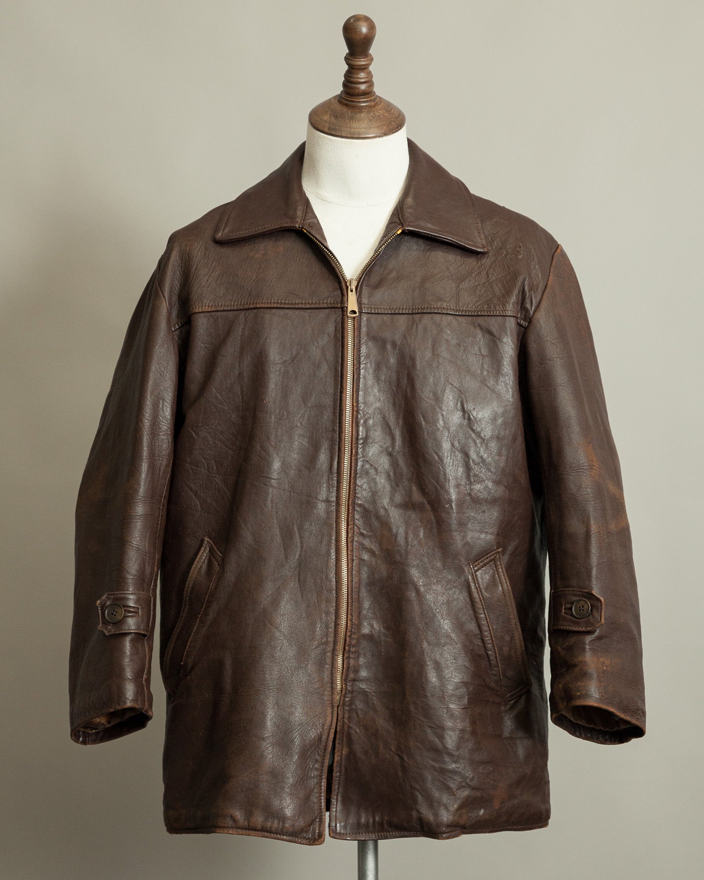 1950s French Workwear Leather Utility Jacket