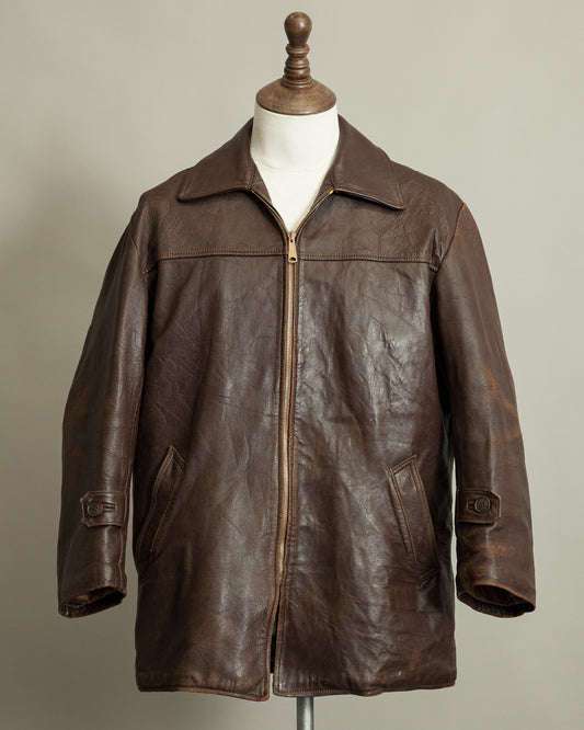 1950s French Workwear Leather Utility Jacket