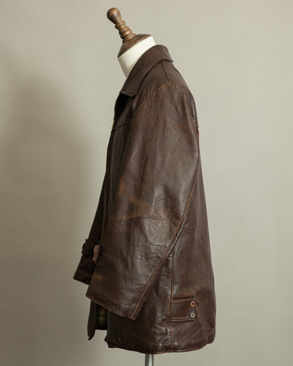 1950s French Workwear Leather Utility Jacket