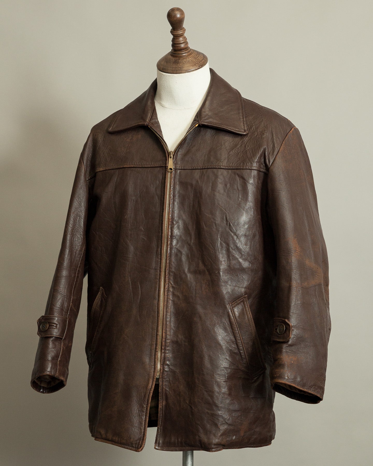1950s French Workwear Leather Utility Jacket