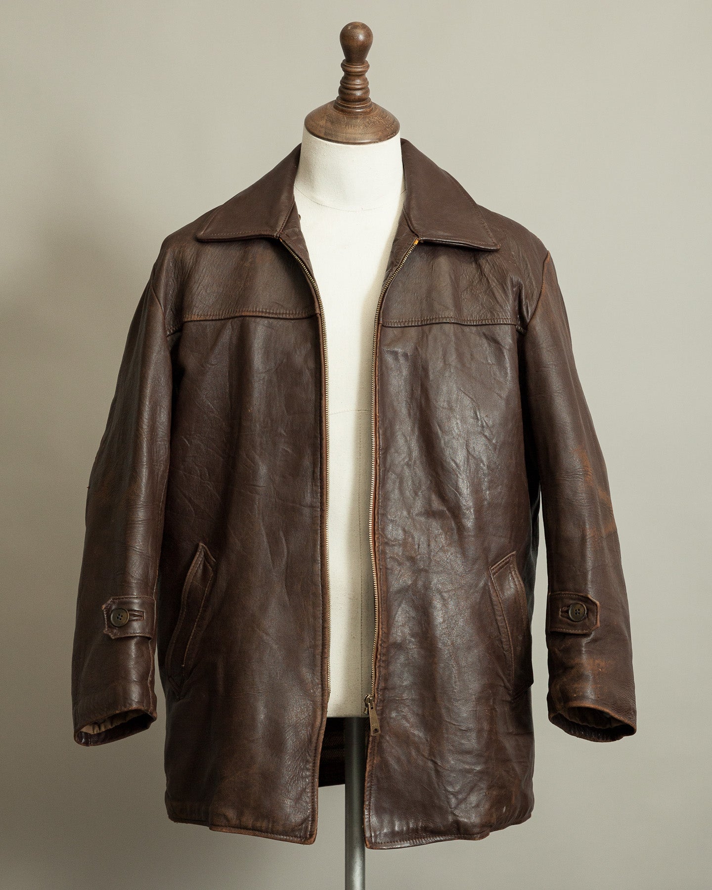 1950s French Workwear Leather Utility Jacket