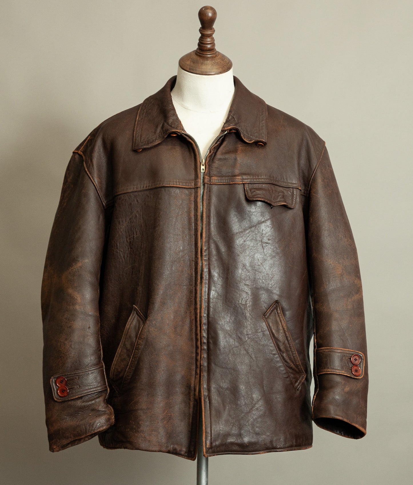 1950s French Leather Industrial Workwear Jacket