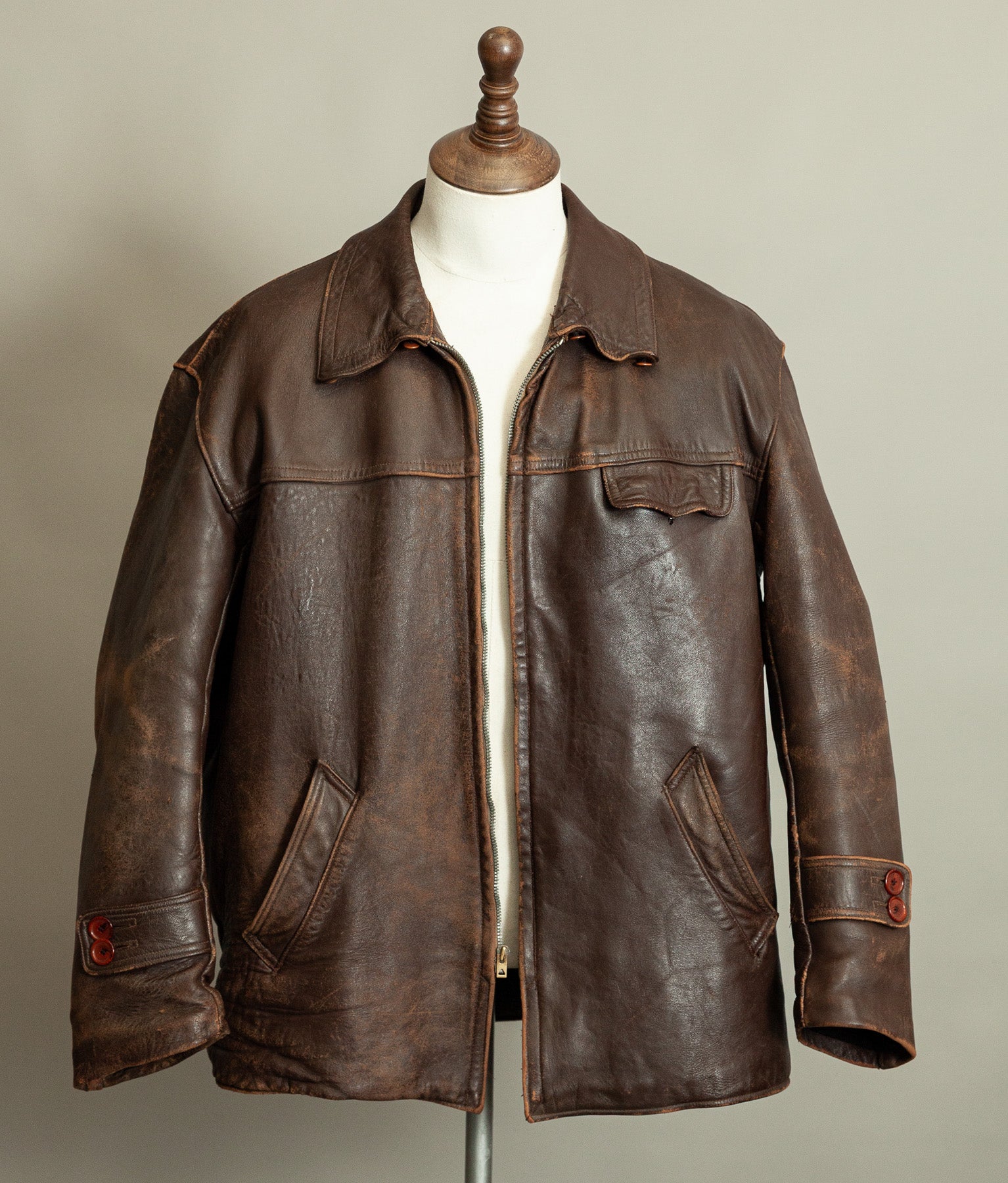 1950s French Leather Industrial Workwear Jacket