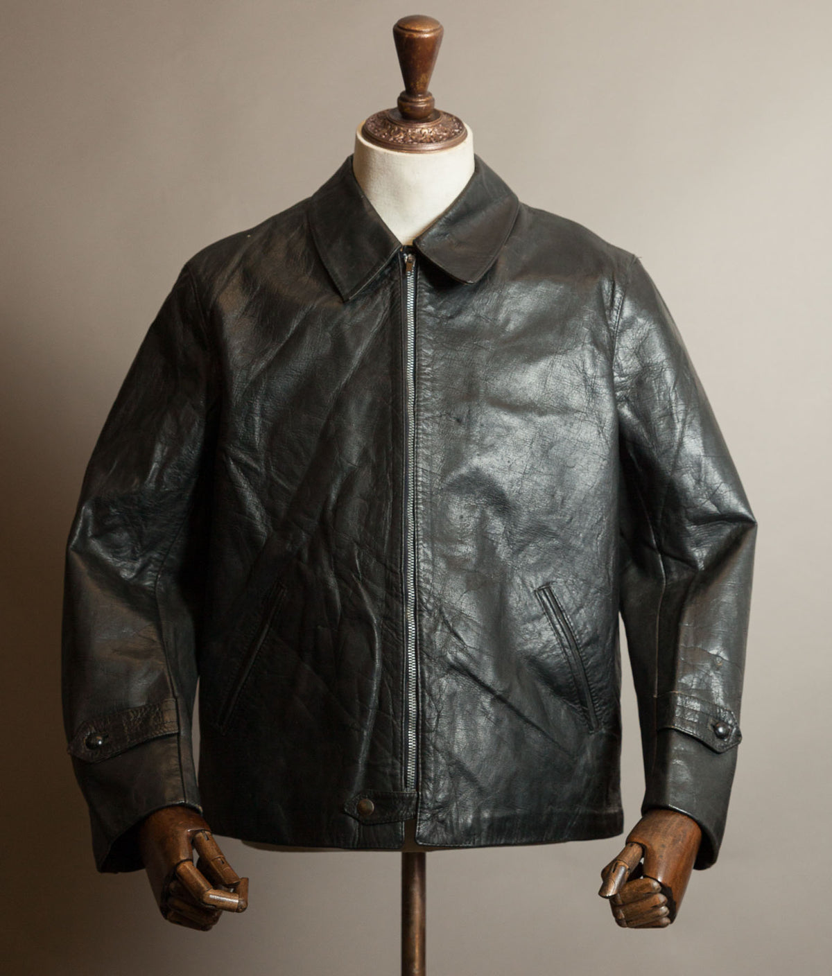 Vintage 1973 Italian Police Goatskin Leather Motorcycle Jacket Riri Zip