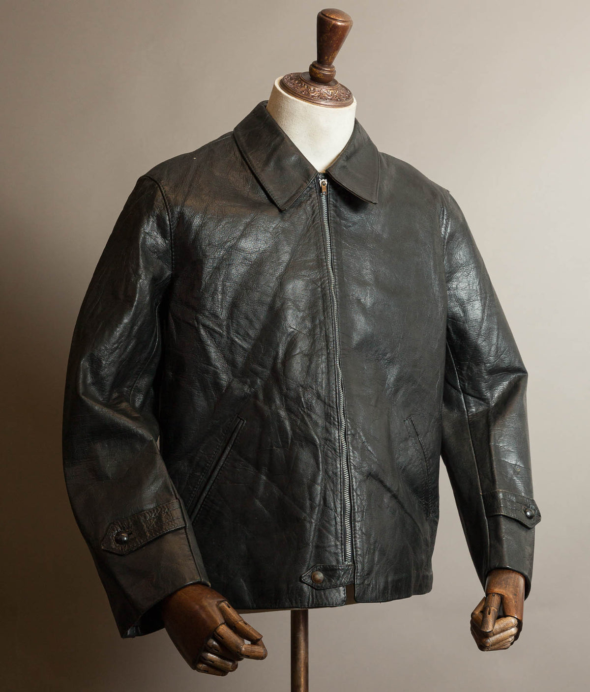 Vintage 1973 Italian Police Goatskin Leather Motorcycle Jacket Riri Zip