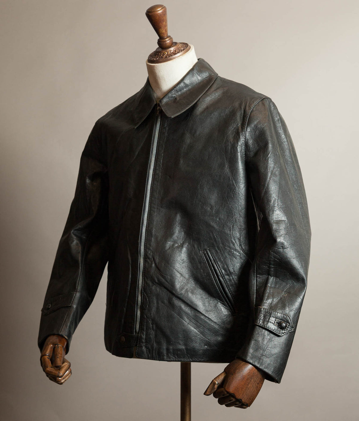 Vintage 1973 Italian Police Goatskin Leather Motorcycle Jacket Riri Zip